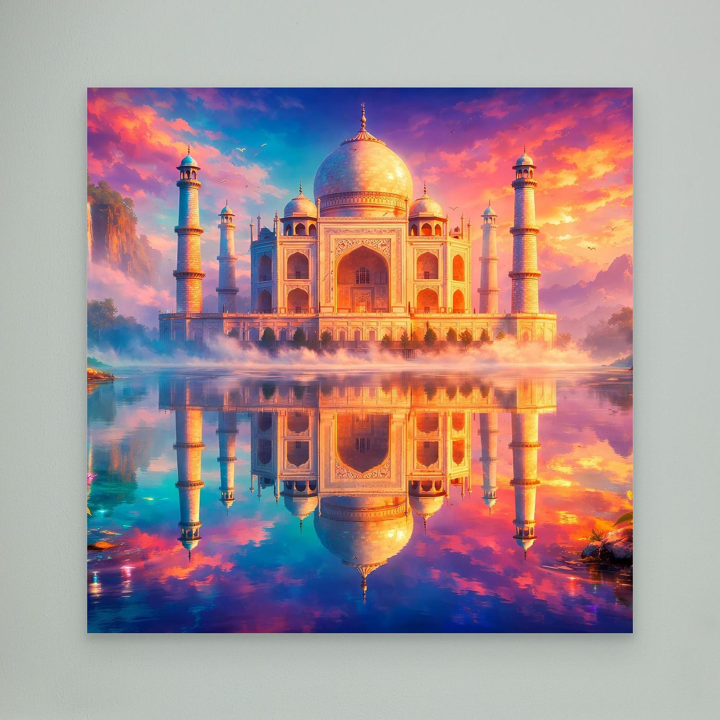 Leinwandbild Magisches Taj Mahal | Orientalisches Palast Wandbild auf echtem Holzkeilrahmen