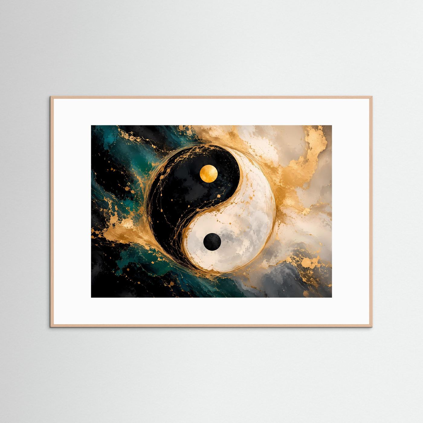 Yin Yang in Gold & Marmor | Abstraktes Feng Shui Wandbild Querformat