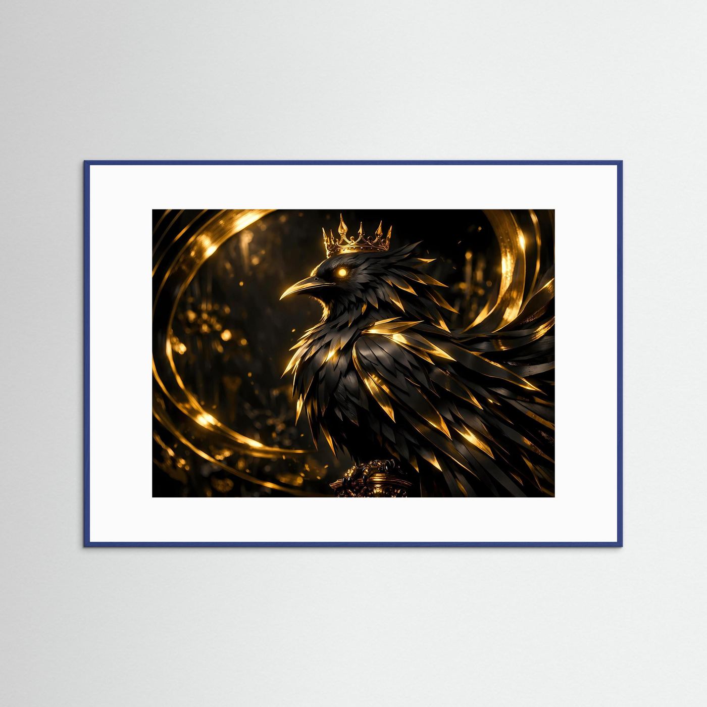 Majestätischer Rabe mit goldener Krone | Edles Fantasy Poster Querformat