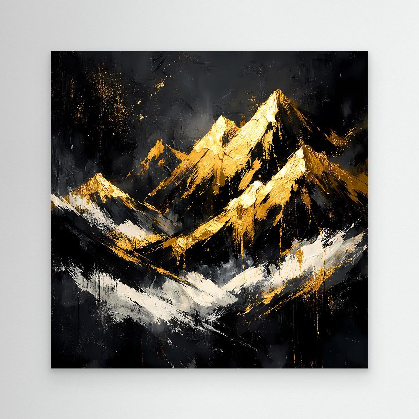 Leinwand Goldene Berggipfel im Abendlicht | Modernes Abstraktes Berg Wandbild