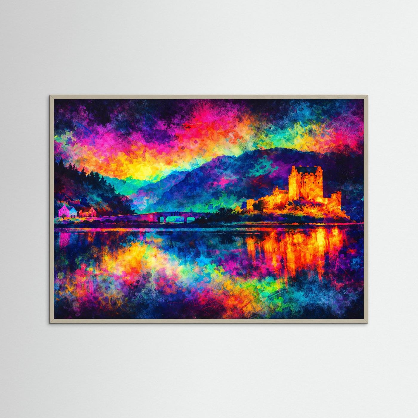 Eilean Donan Castle Expressionismus | Bunte Architektur & Schottland Kunst Poster Querformat