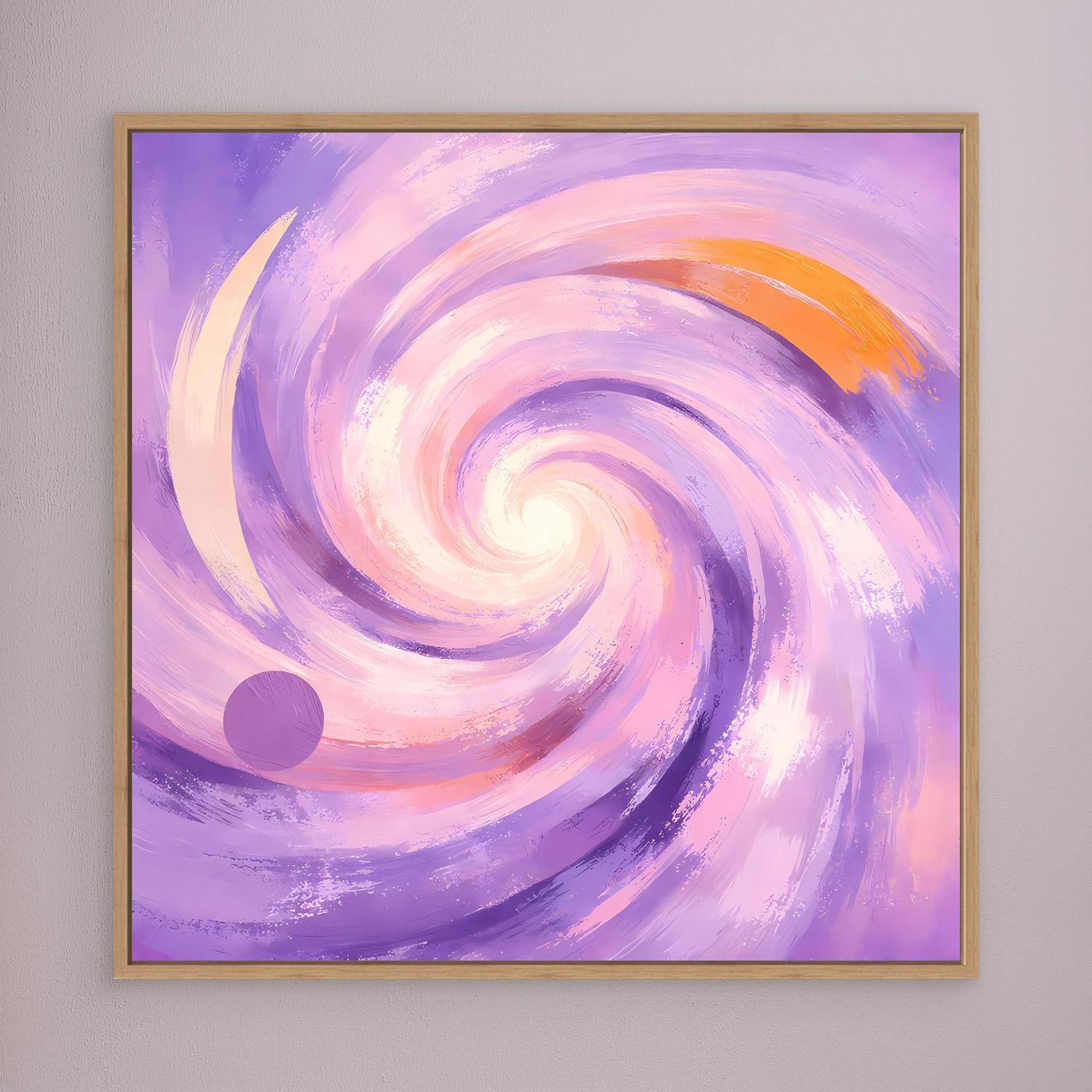 Leinwandbild mit abstraktem Pastell-Wirbel in Flieder und Rosa, Holzrahmen