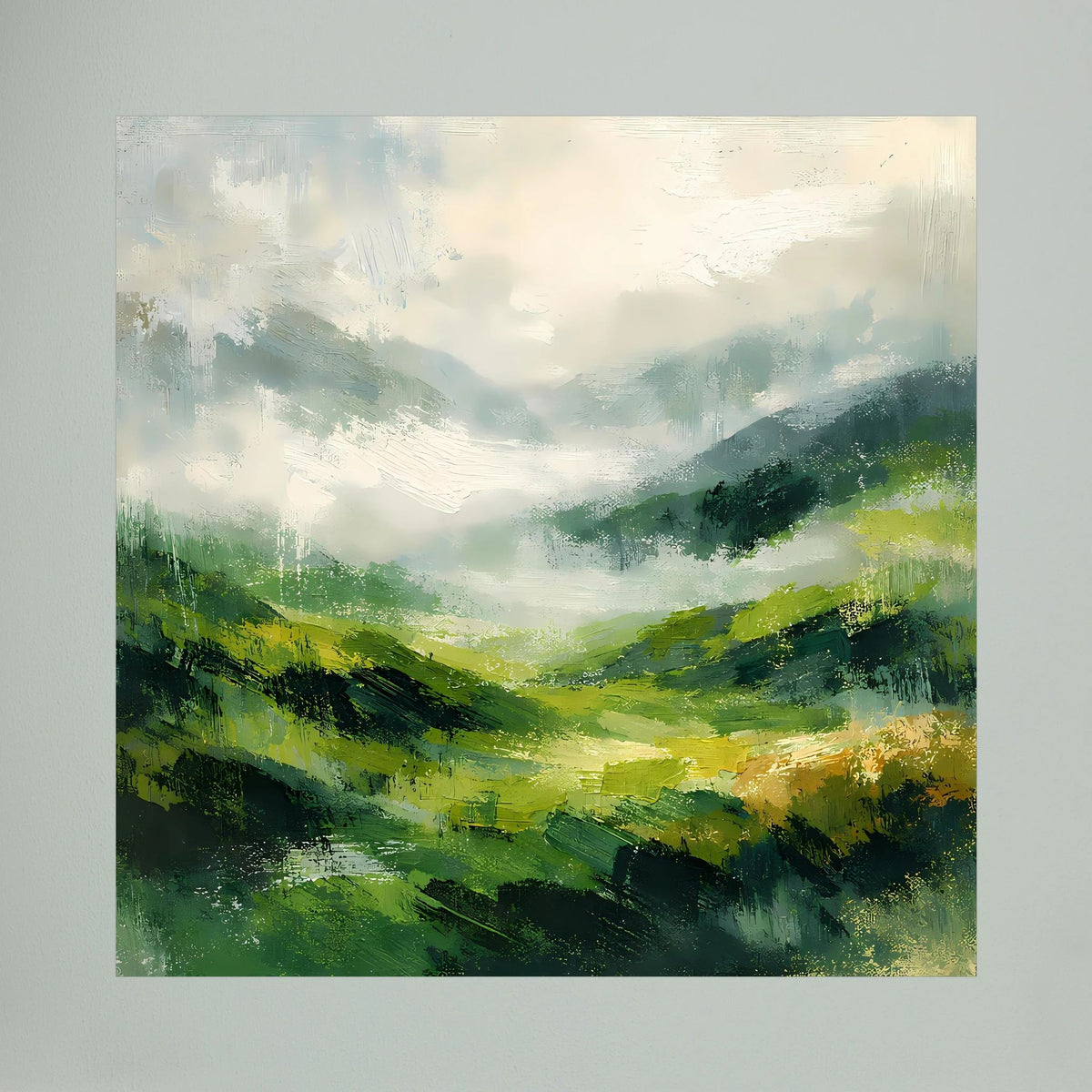 Leinwand Abstraktes Hügellandschaft Gemälde | Modernes Grünes Tal Wandbild Natur