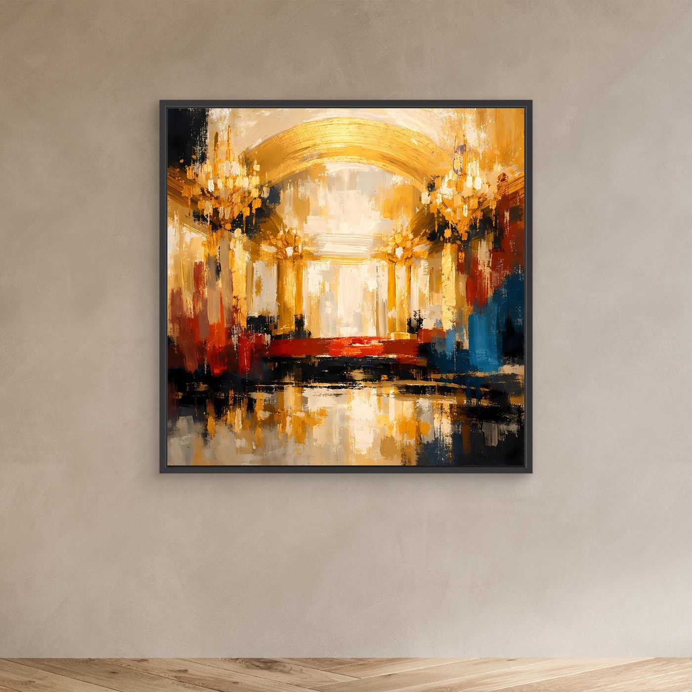 Leinwand Abstraktes Palast Saal Gemälde | Modernes Elegantes Wandbild Ballsaal Gold Rot