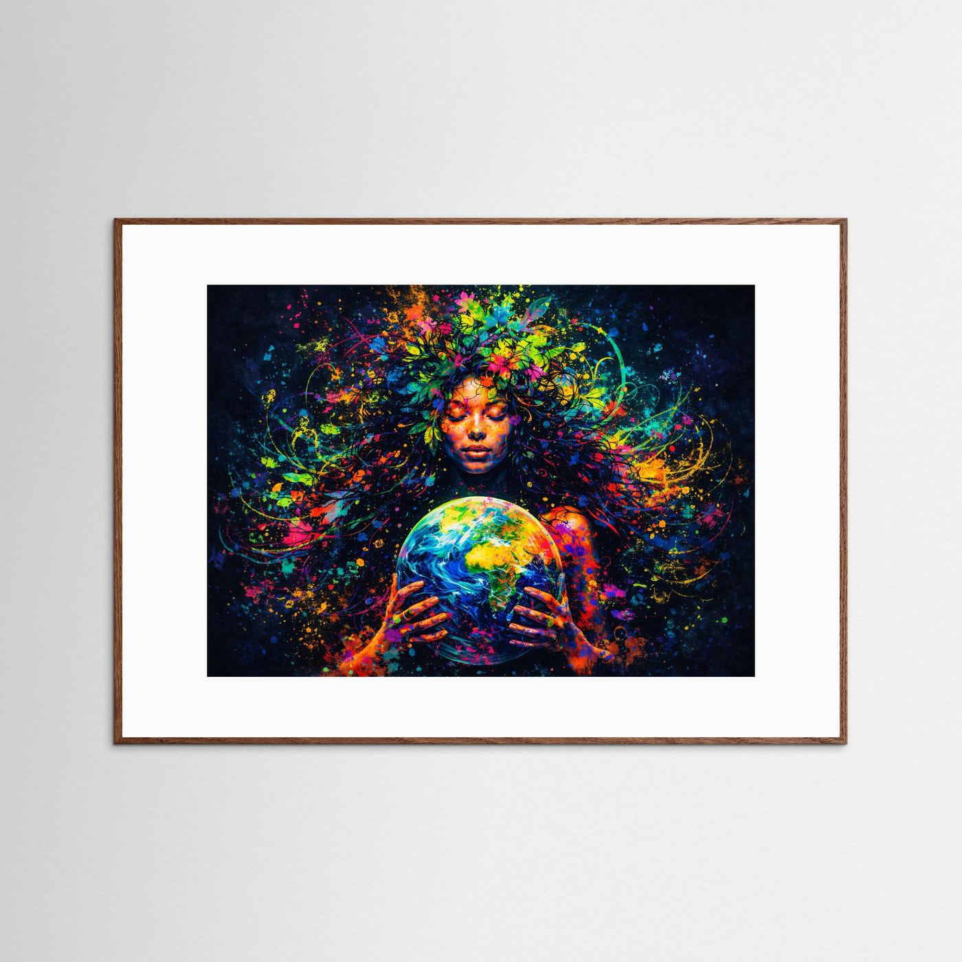 Mutter Erde Kunstmotiv mit Globus | Buntes Natur Göttin Wandbild & Poster Querformat