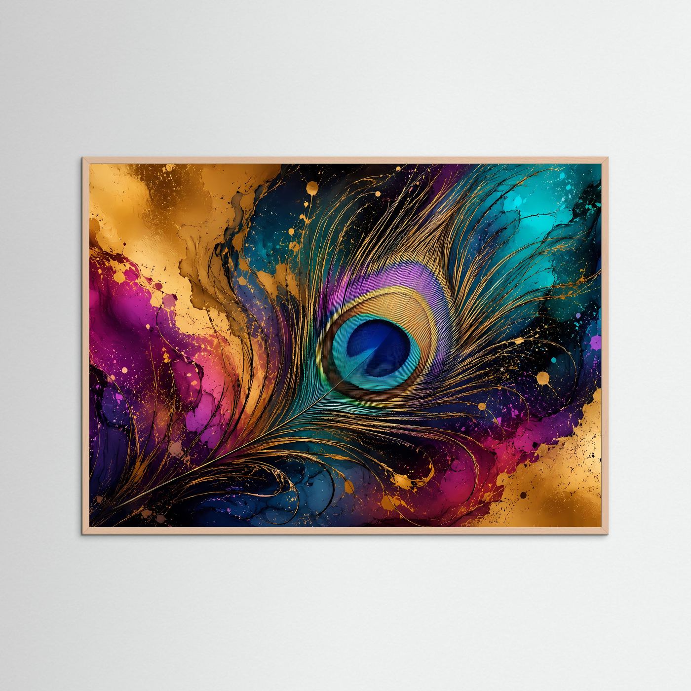 Pfauenfeder in Türkis & Gold | Abstrakte Elegante Wandkunst