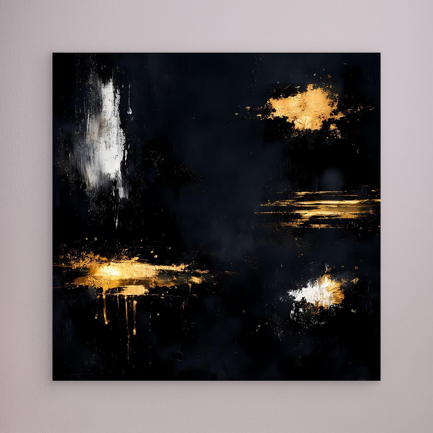 Leinwand Goldene Lichtakzente auf Schwarz | Modernes Abstraktes Minimalismus Wandbild