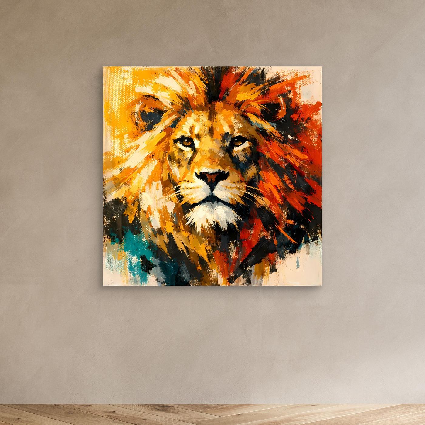Leinwand Abstraktes Löwen Gemälde | Modernes Kraftvolles Tier Wandbild Bunt