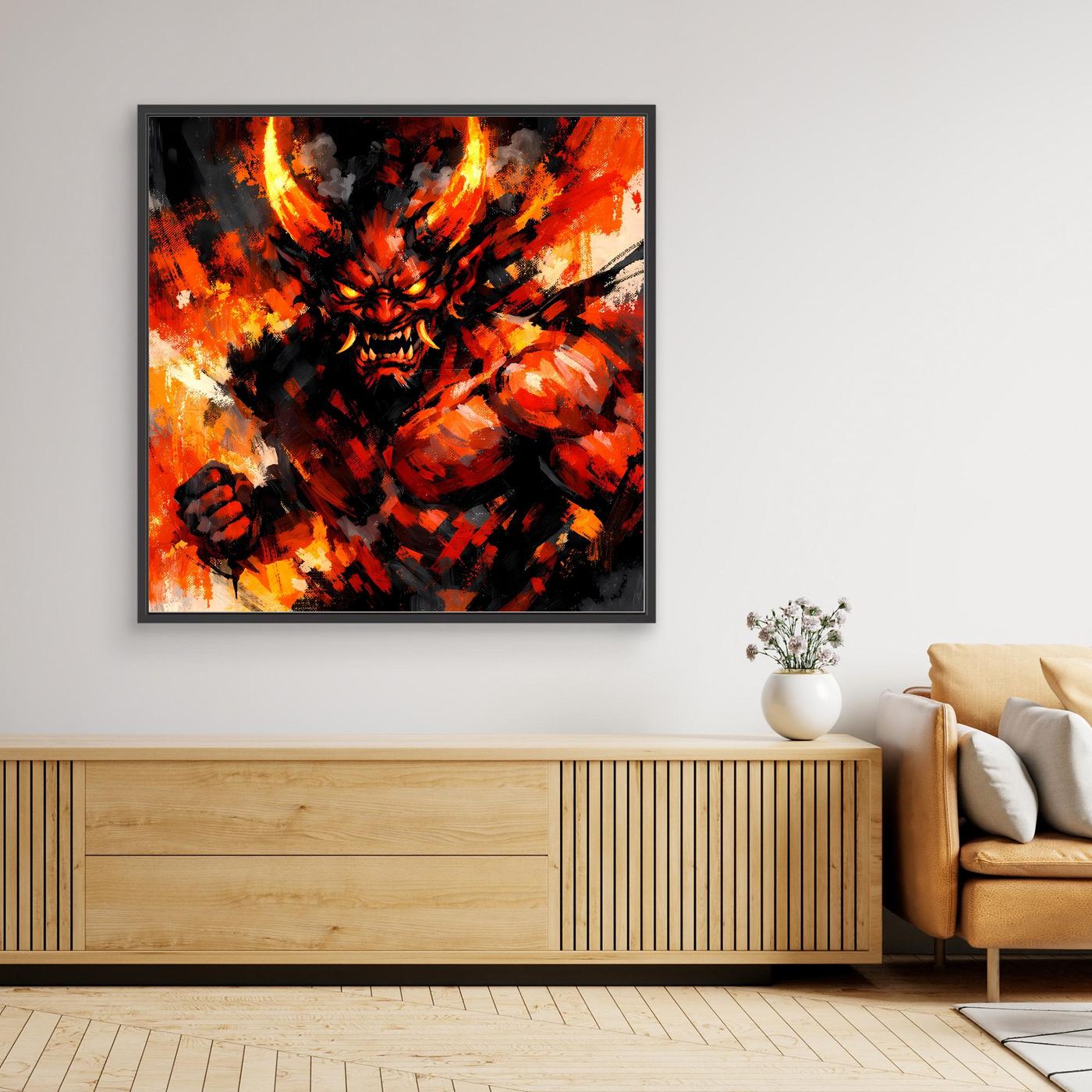 Leinwand Feuriger Dämon | Expressionistisches Fantasy Oni Wandbild