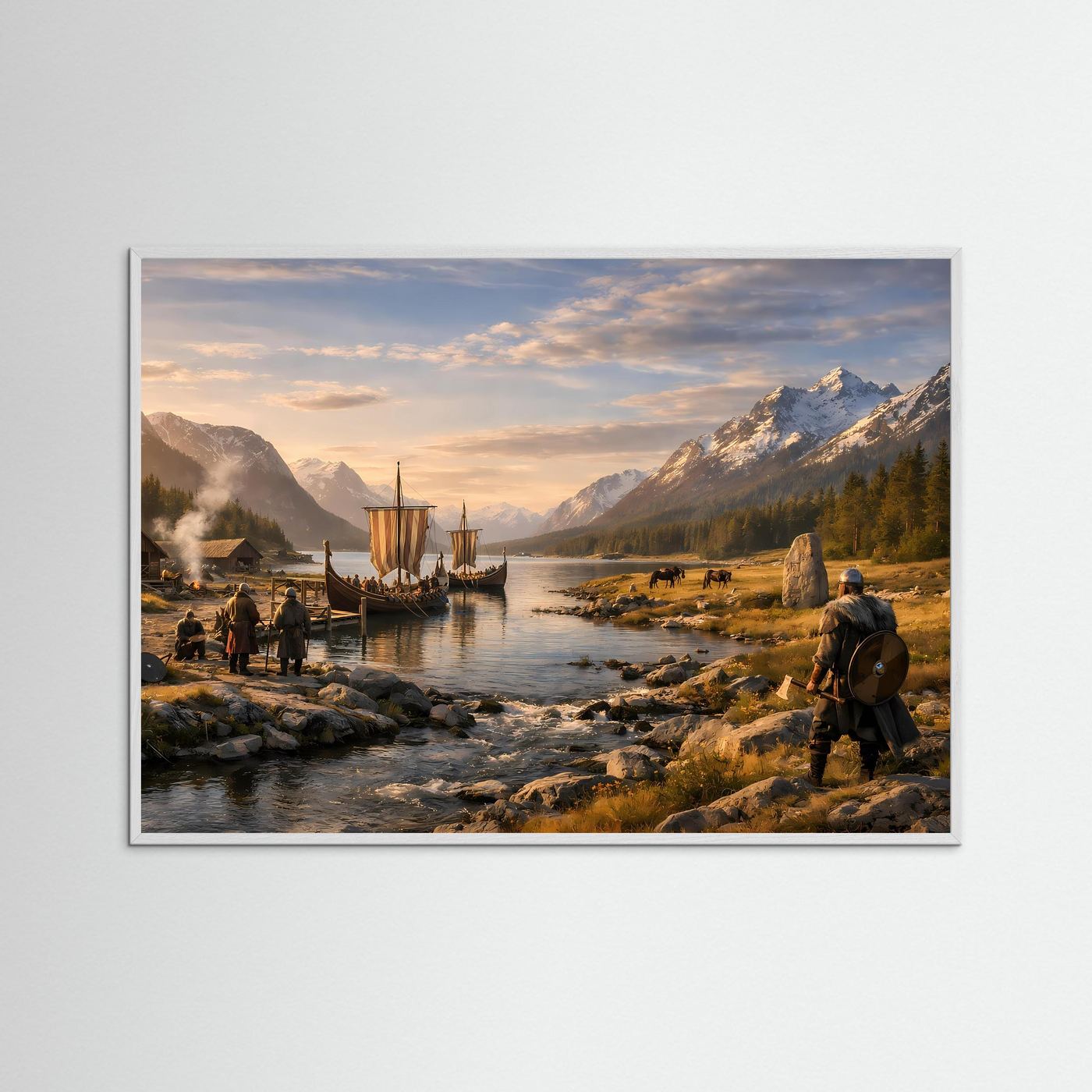 Wikingerdorf am Fjord | Historische Saga & Natur Poster Querformat