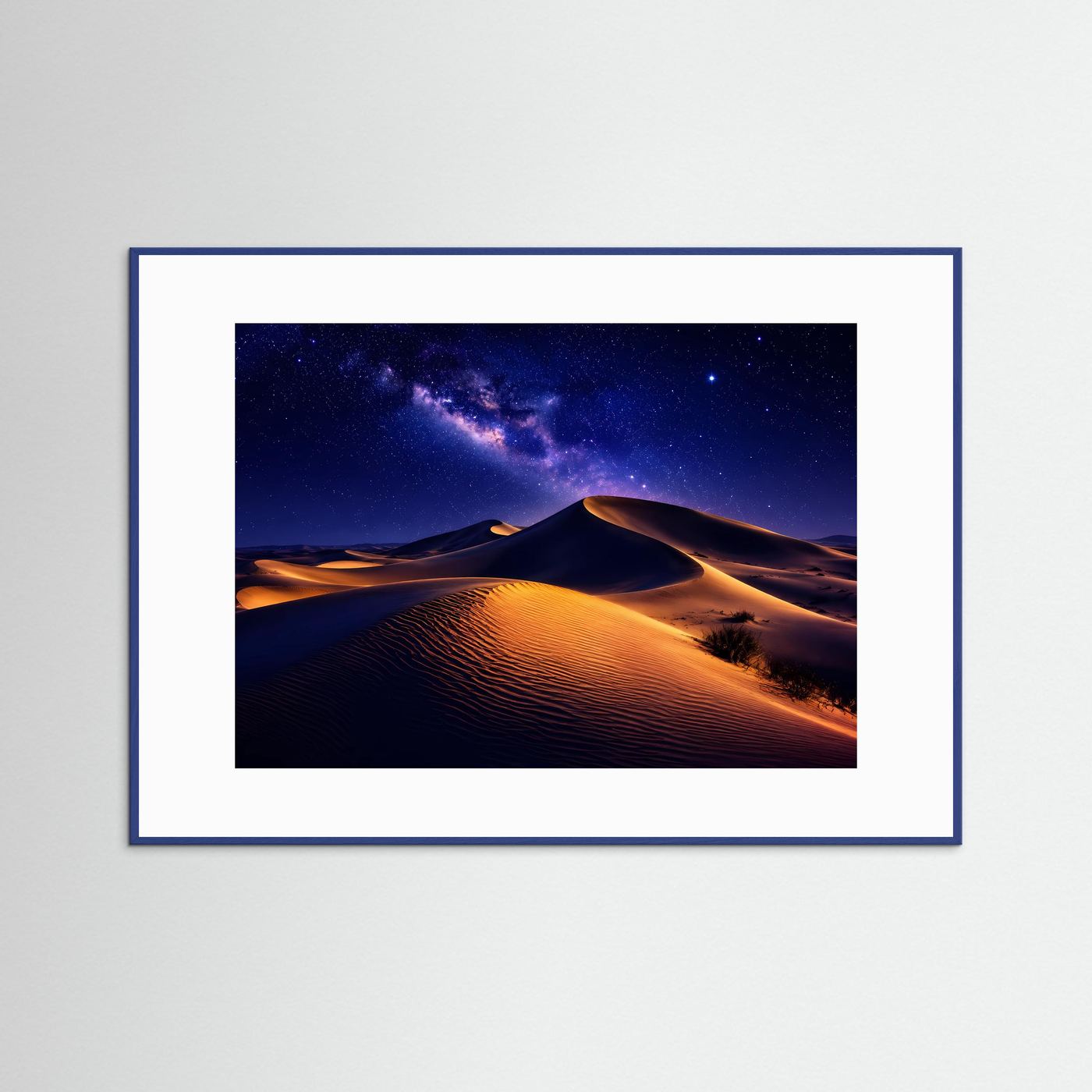 Wüste bei Nacht Poster | Sternenhimmel über goldenen Sanddünen | Milchstraße Landschaft | Moderner Natur Kunstdruck