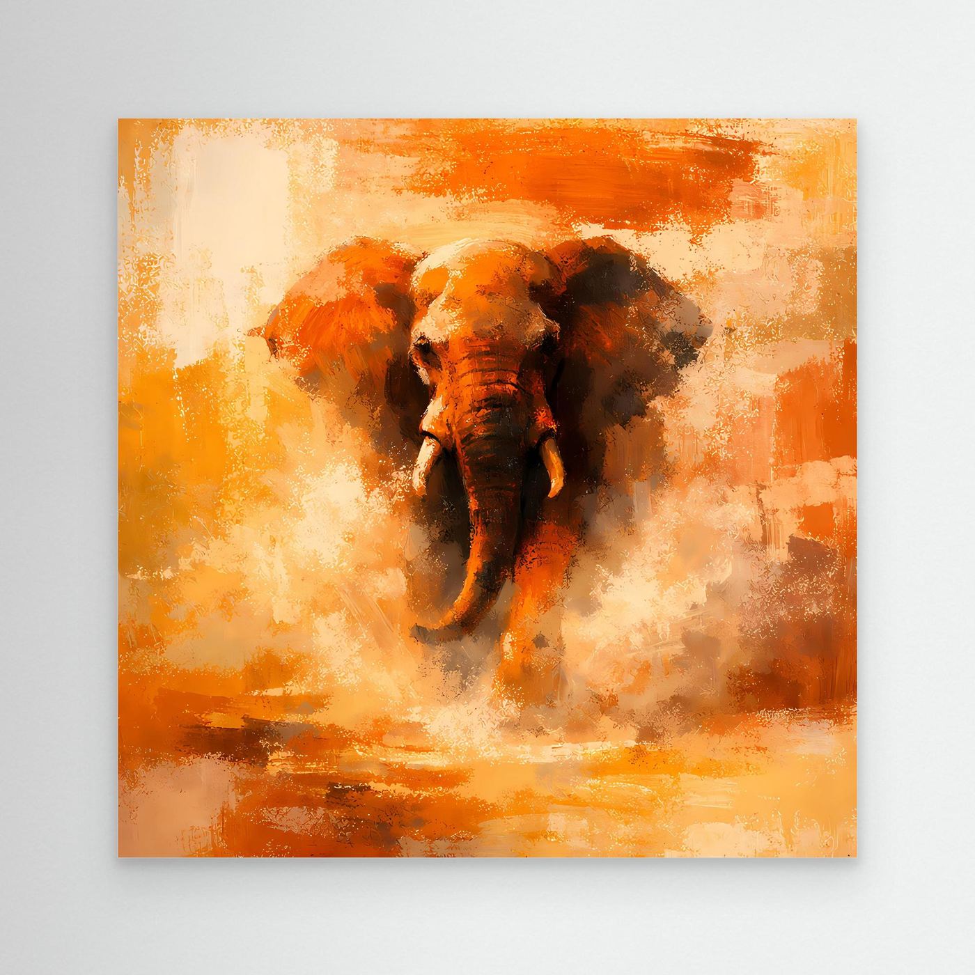 Leinwand Abstraktes Elefanten Gemälde | Modernes Kraftvolles Tier Wandbild Orange Ocker