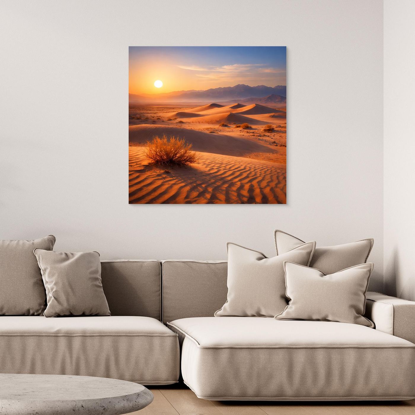 Leinwand Goldener Sonnenuntergang in der Wüste | Modernes Dünen-Landschaft Wandbild