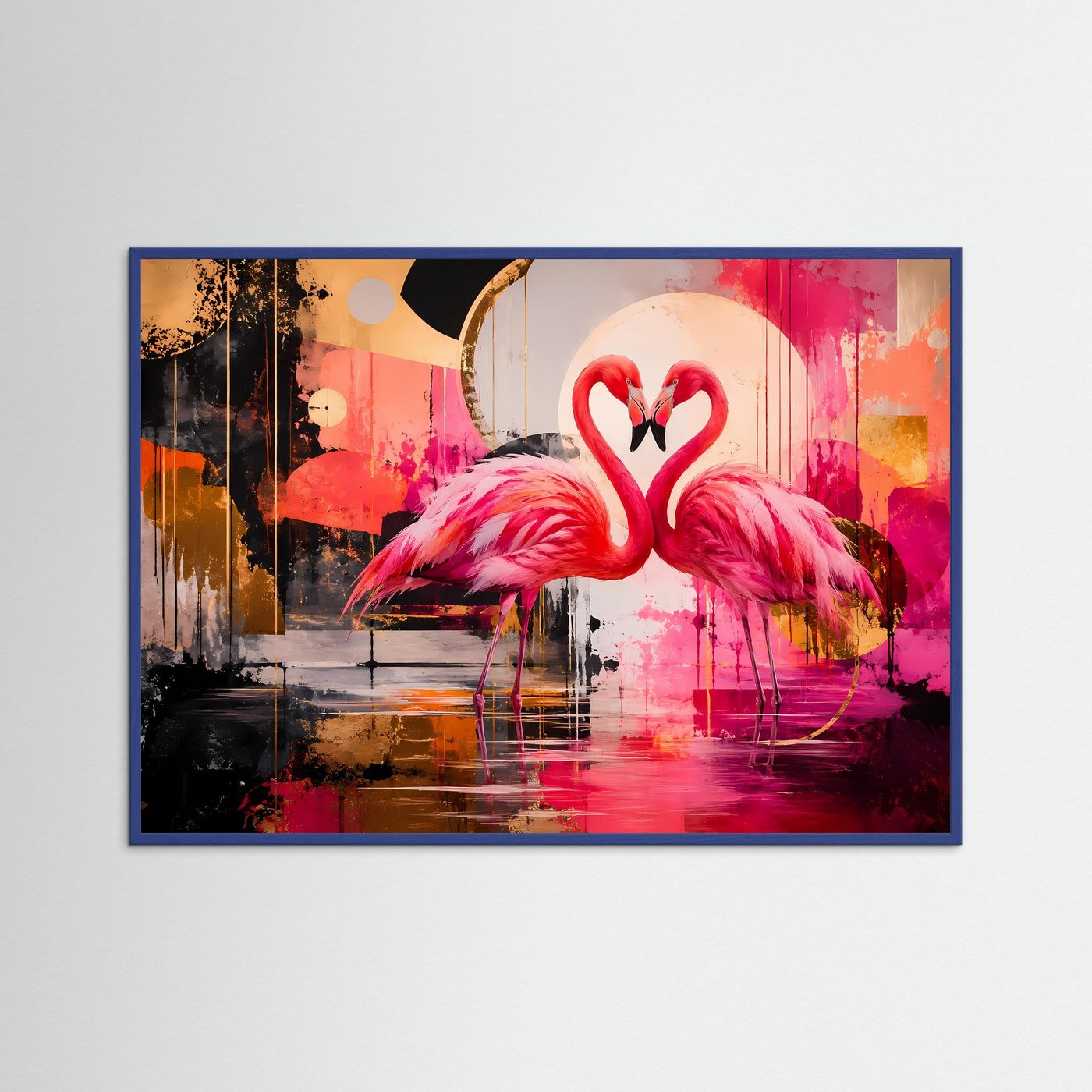Flamingo-Liebe in Pink & Gold | Modernes Wandbild & Kunstdruck Querformat
