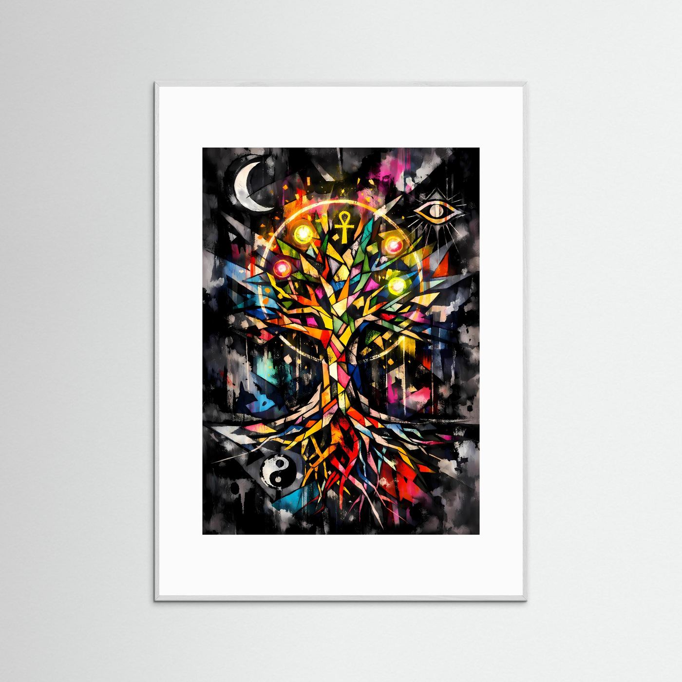 The Tree of Life | Luxuriöses Lebensbaum Poster Bunt & Dunkel | Abstraktes Esoterik Kunstposter Hochformat