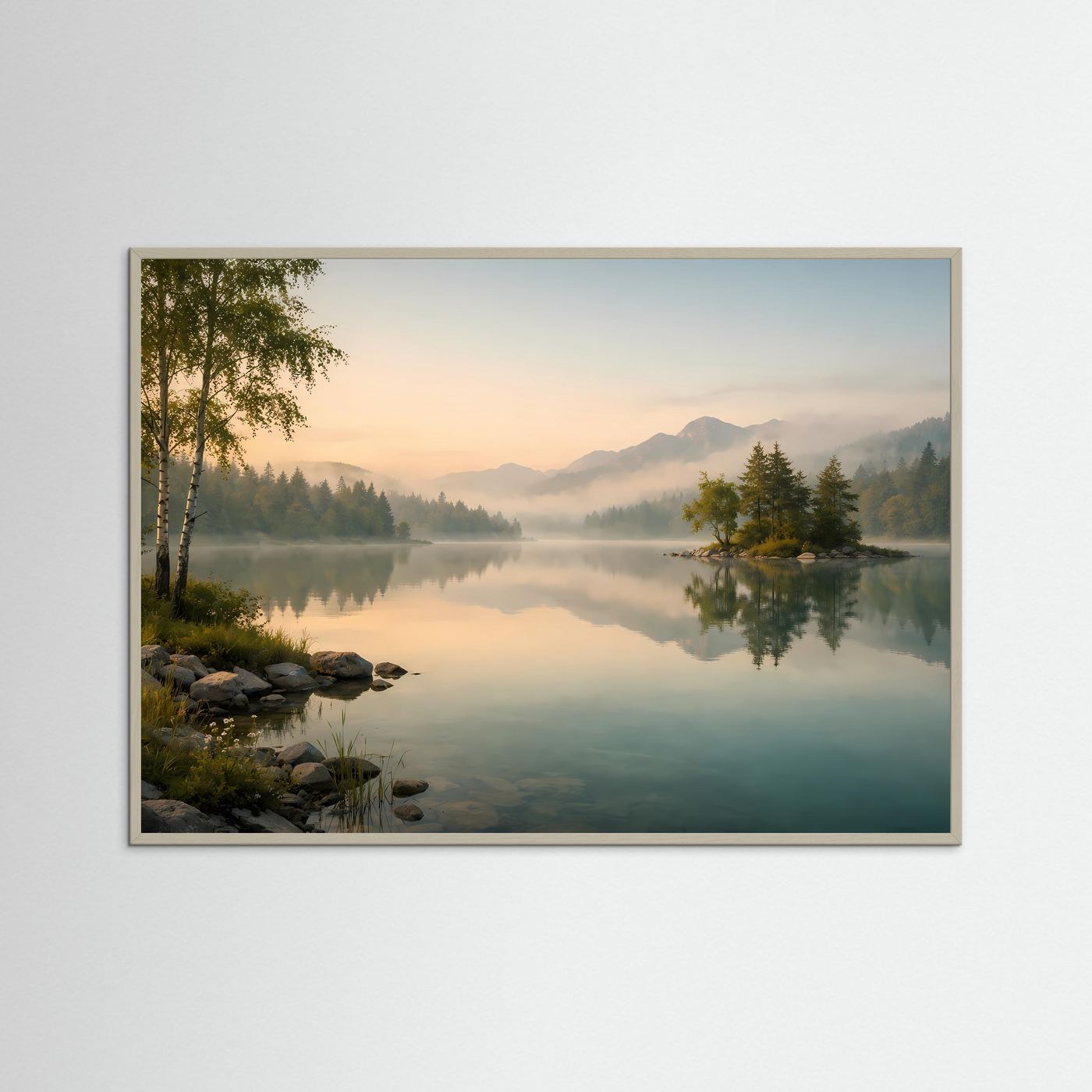 Nebliger Morgen am Bergsee | Idylle & Natur Poster Querformat