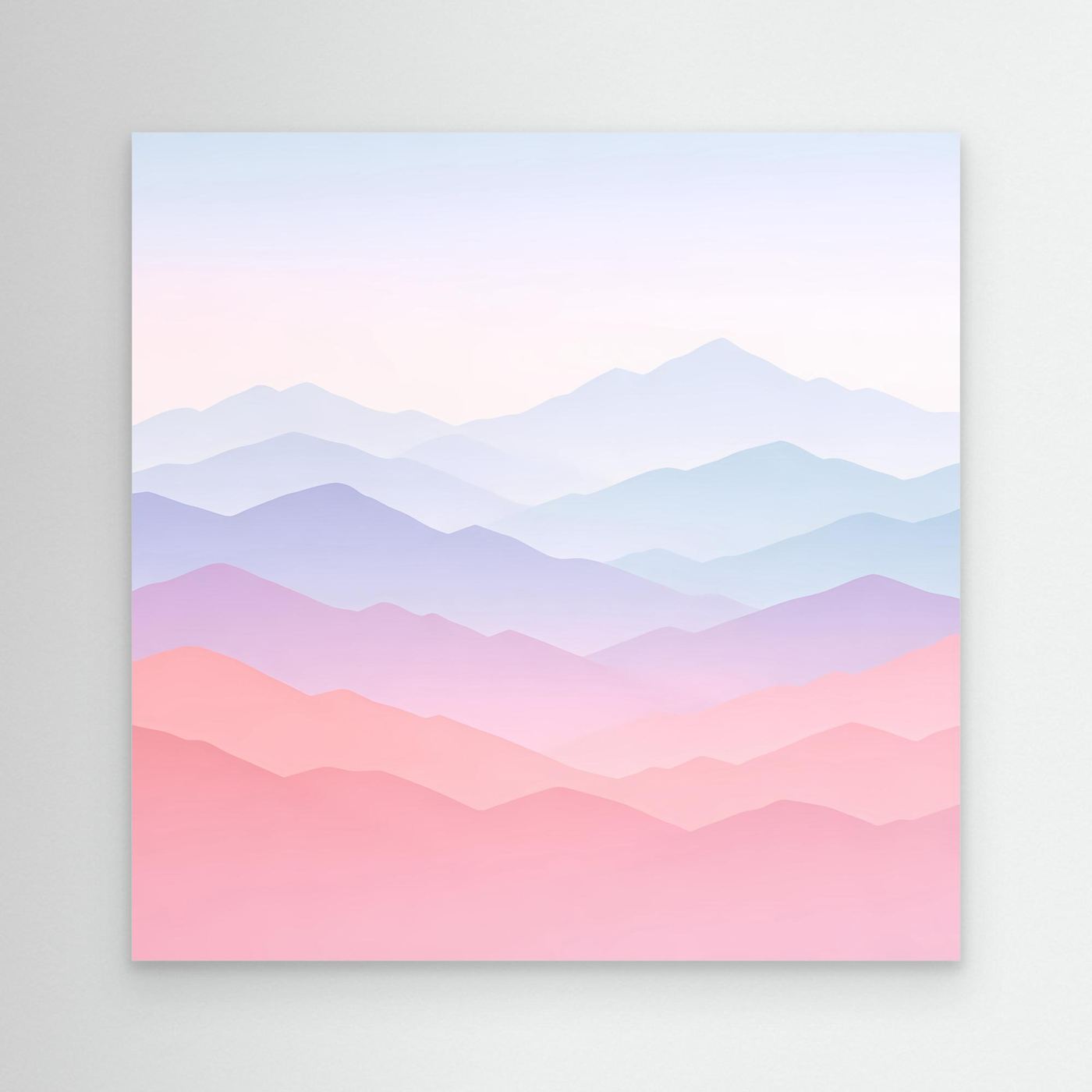 Leinwandbild Berglandschaft in Pastellrosa und Blau, minimalistisch, ohne sichtbaren Rahmen