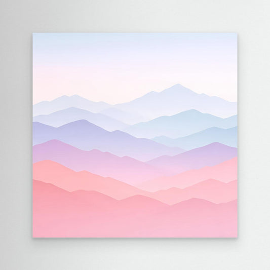 Leinwandbild Berglandschaft in Pastellrosa und Blau, minimalistisch, ohne sichtbaren Rahmen