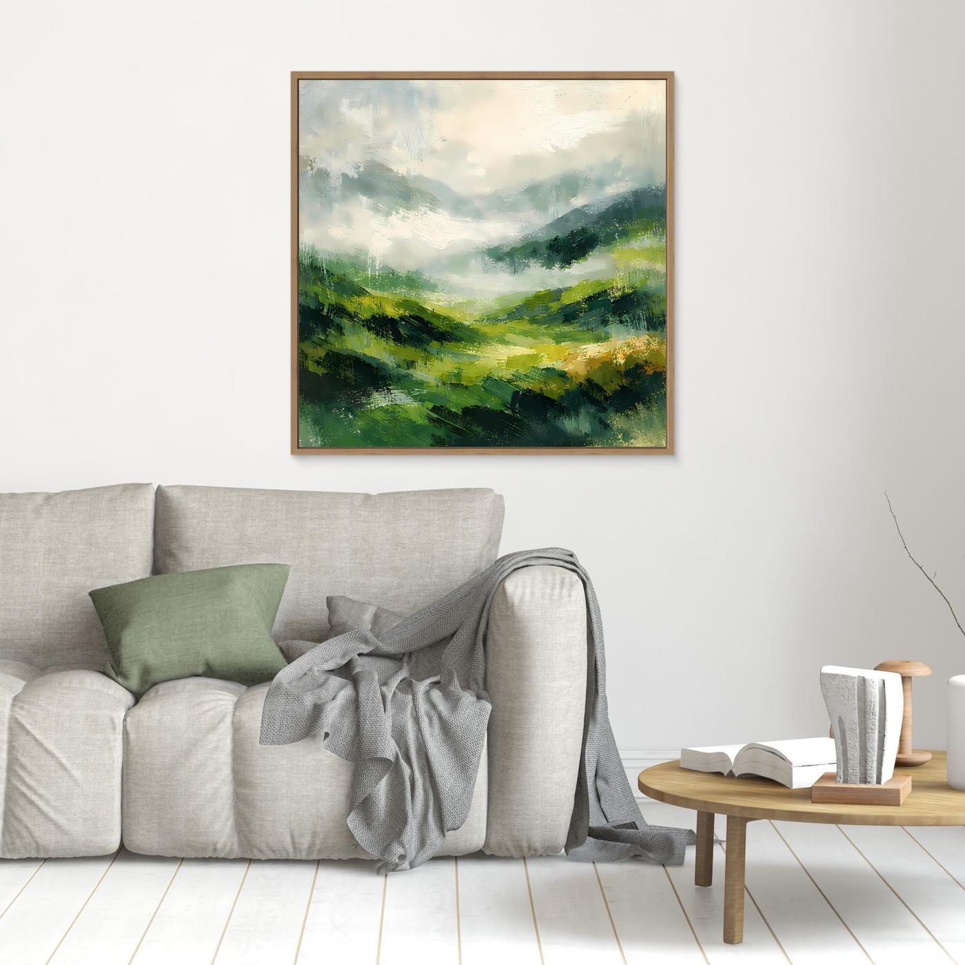 Leinwand Abstraktes Hügellandschaft Gemälde | Modernes Grünes Tal Wandbild Natur