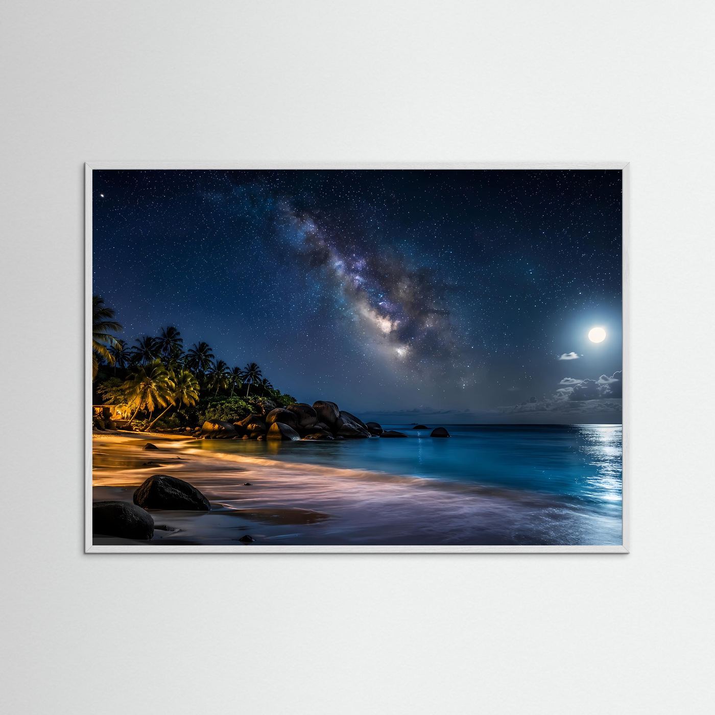 Tropischer Sternenhimmel am Strand | Magisches Nacht-Poster & Wandbild Querformat