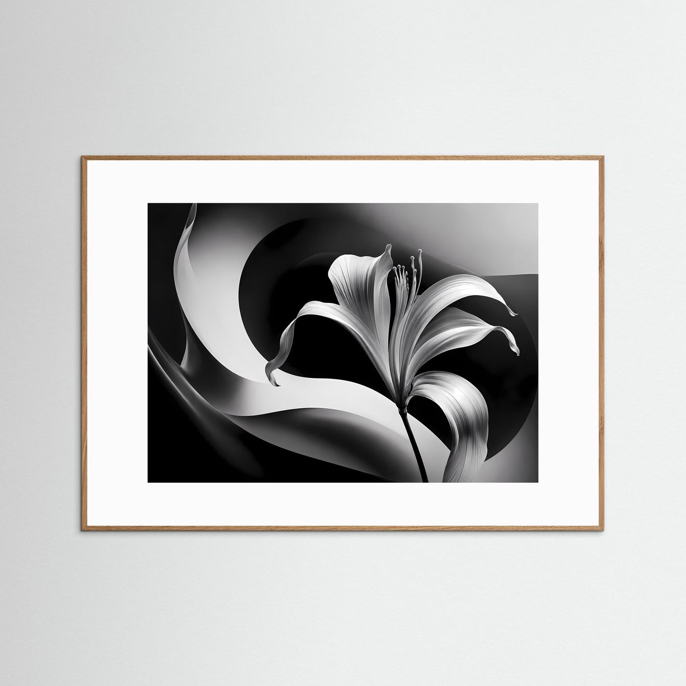 Schwarz-Weiß Lilie Wandbild | Abstrakte Blumen Kunst in Schwarz & Weiß