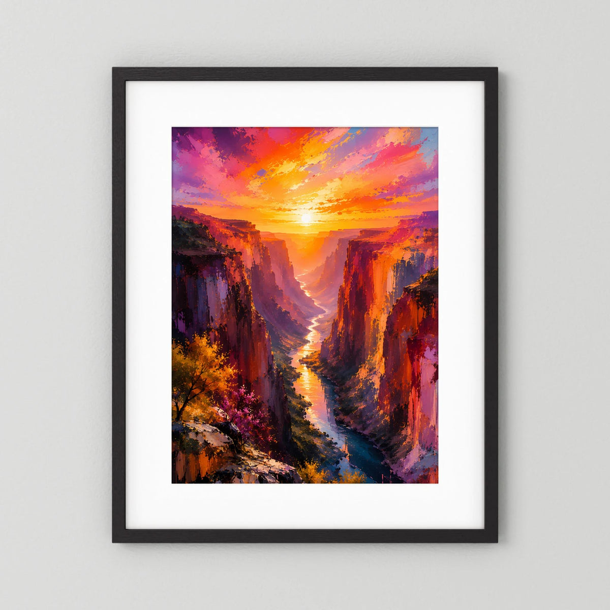 Leuchtender Canyon | Farbenfroher Sonnenuntergang über Schlucht | Poster Hochformat