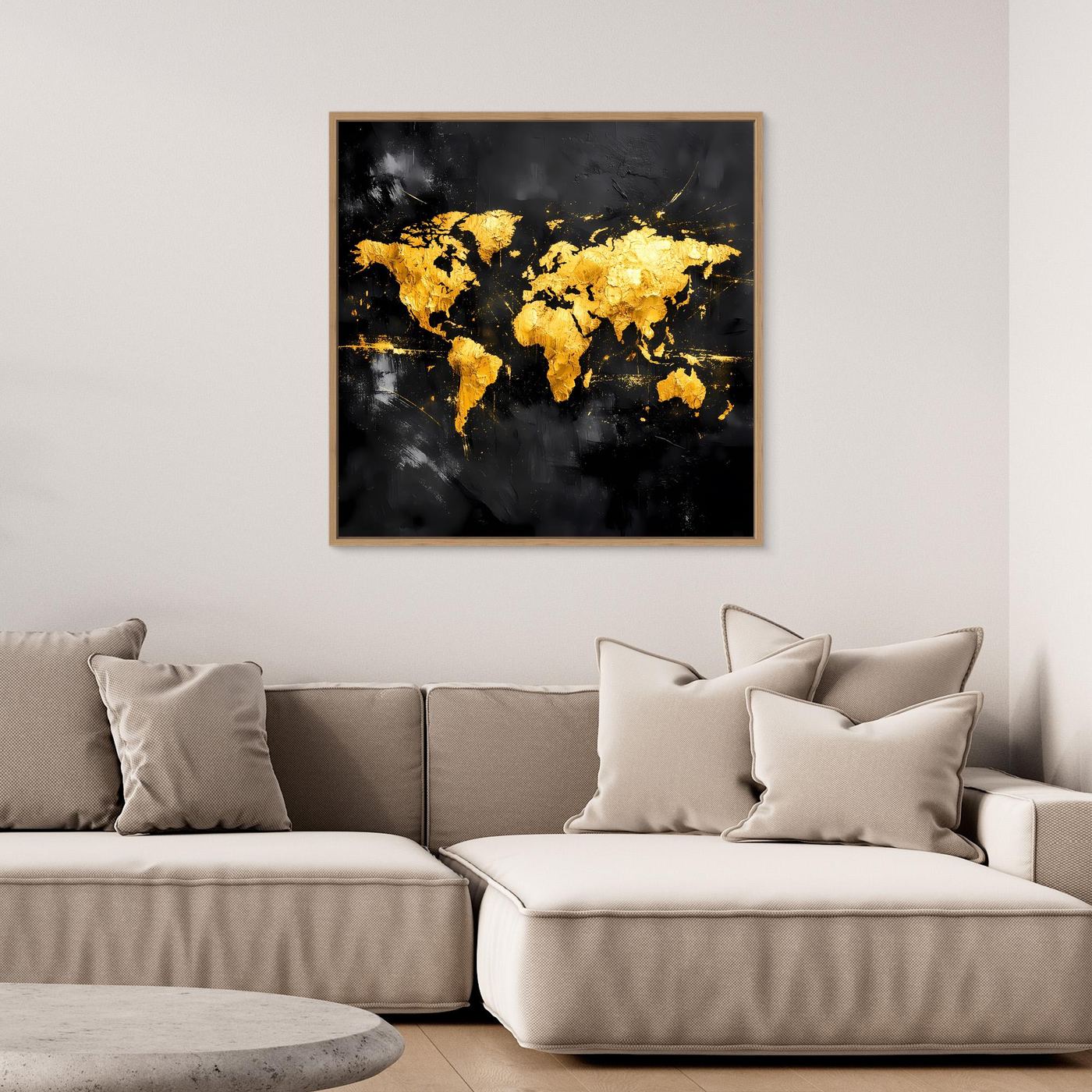 Leinwand Elegante Weltkarte in Gold & Schwarz | Modernes Abstraktes Kontinenten Wandbild
