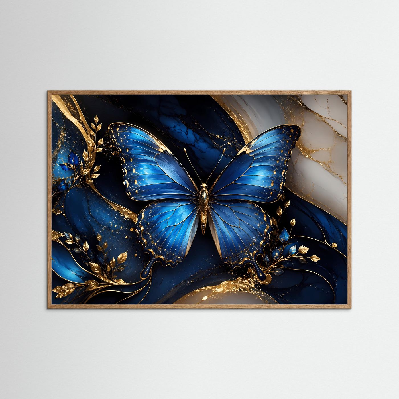 Eleganter Schmetterling mit Goldakzenten | Blauer Morpho & Marmor Kunst Poster