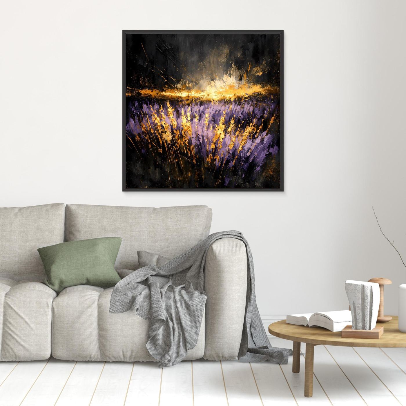 Leinwand Mystisches Lavendelfeld bei Nacht | Abstraktes Natur Wandbild Moderne Kunst