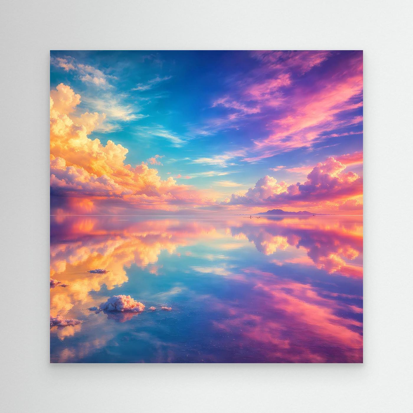 Leinwandbild Magischer Salzsee | Abstraktes Himmel-Spiegelungs Wandbild auf echtem Holzkeilrahmen