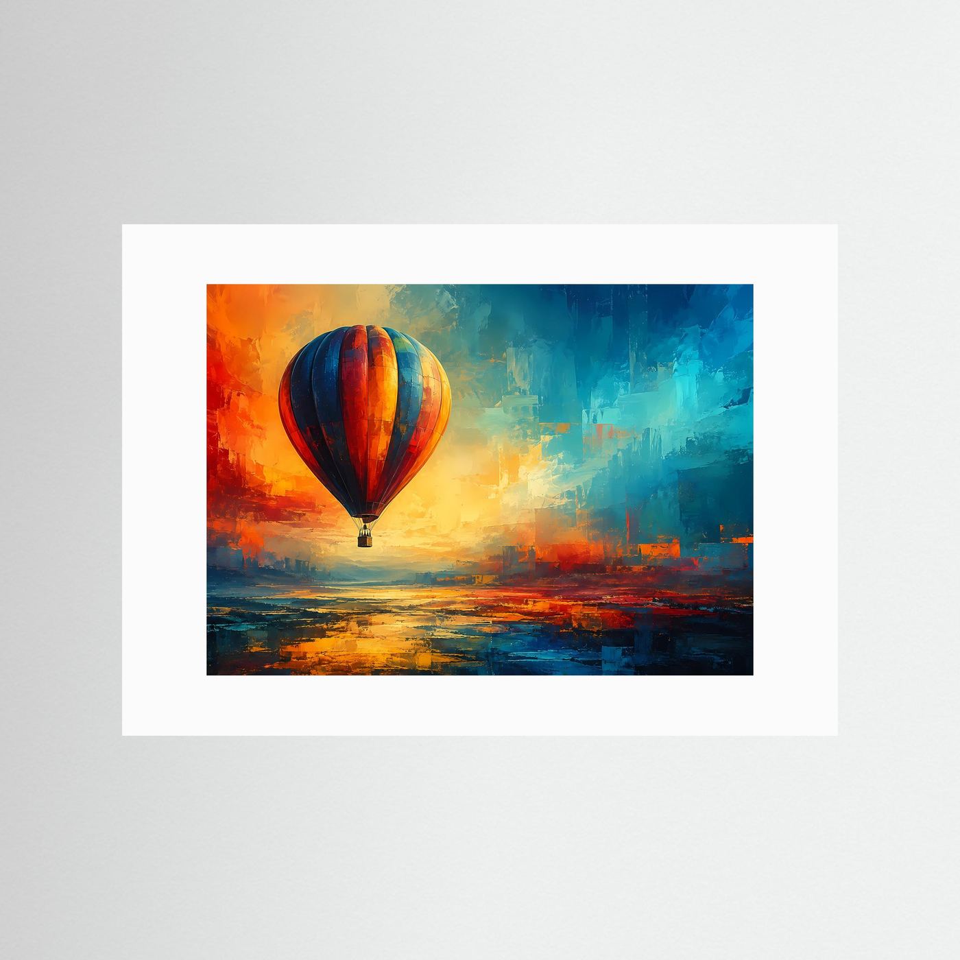Heißluftballon Poster | Moderne Ballon Wandkunst | Abstraktes Landschaftsbild | Bunte Reise Deko
