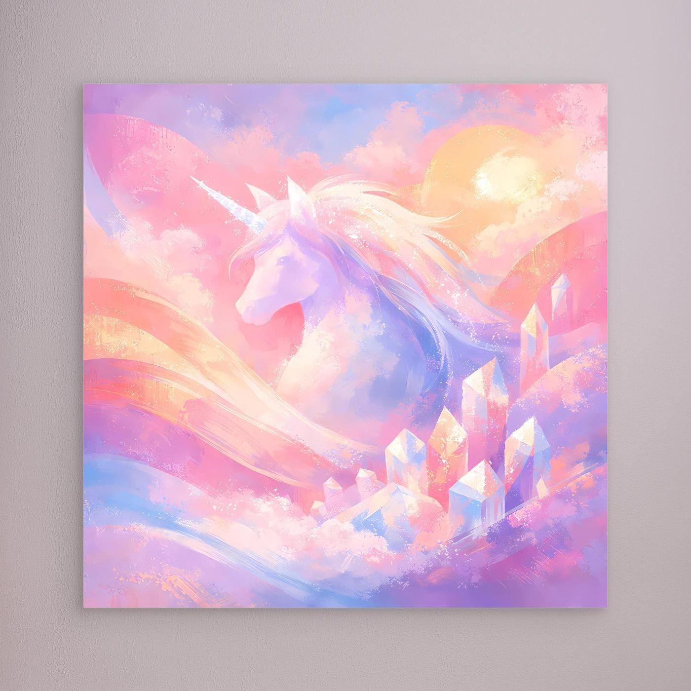 Leinwandbild mit Einhorn-Motiv in Pastellfarben, rahmenlos