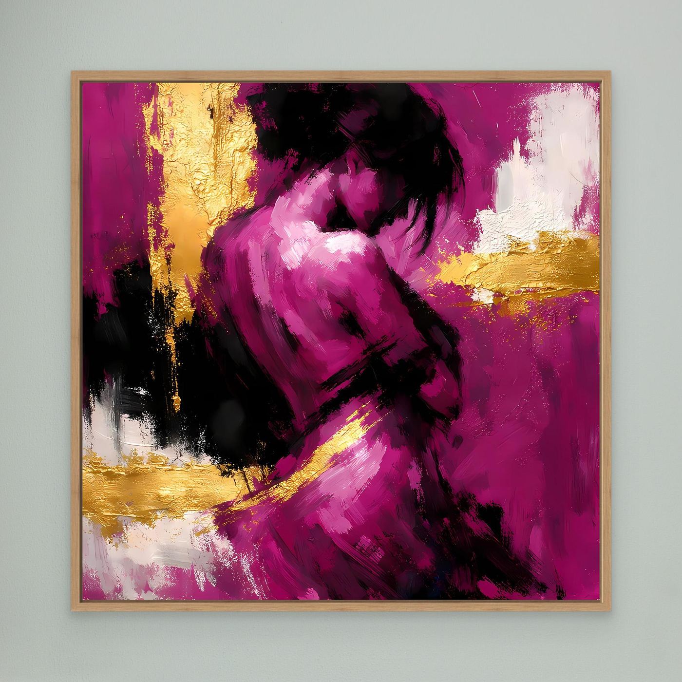 Leinwand Elegante Silhouette in Magenta | Abstraktes Frauengestalt Wandbild Gold