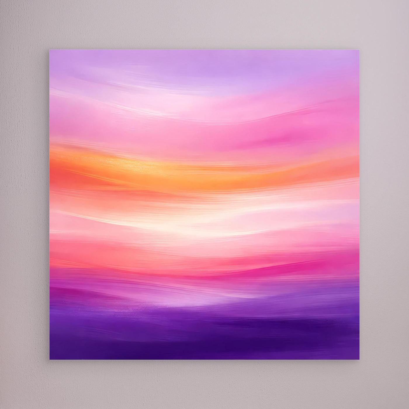 Leinwandbild mit abstraktem Abendrot in Rosa, Pink und Violett, weiche horizontale Farbverläufe