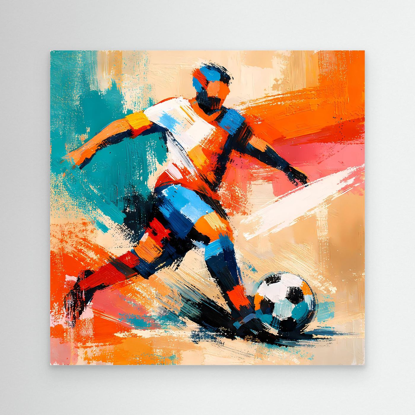 Leinwand Dynamischer Fußballspieler in Aktion | Abstraktes Sport & Fußball Wandbild