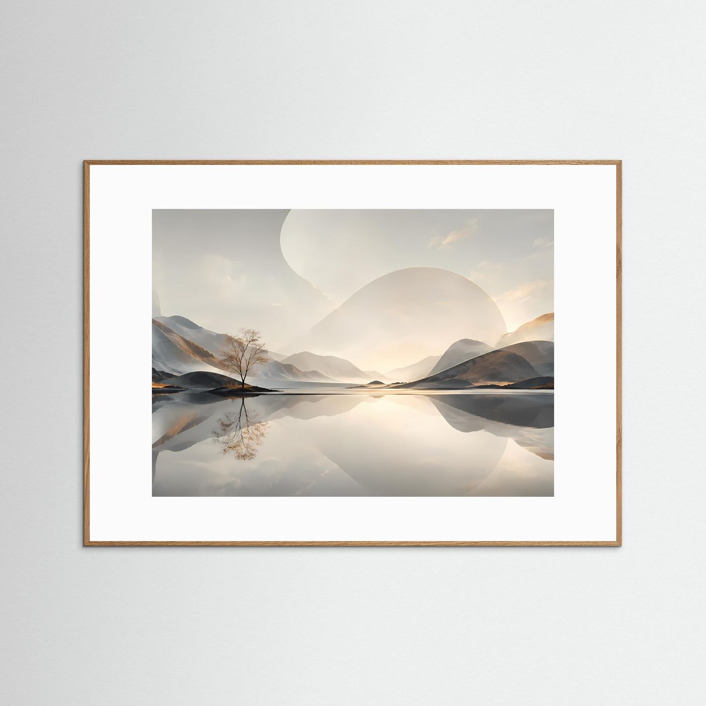 Minimalistische Berglandschaft Poster | Abstrakte Natur Landschaft Wandbild | Spiegelnder See | Modernes Panorama | Premium Leinwand Wall Art