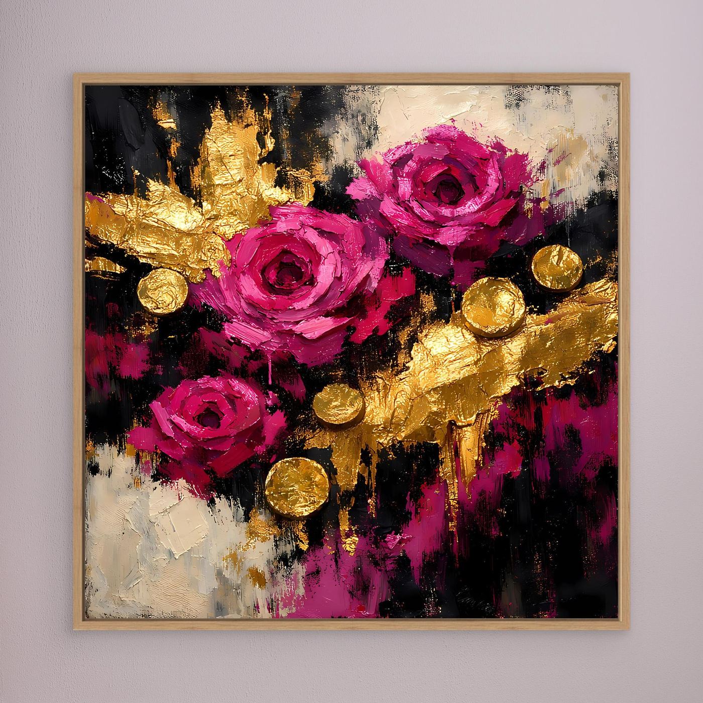 Leinwand Elegante Rosen in Magenta | Abstraktes Blumen Wandbild Gold