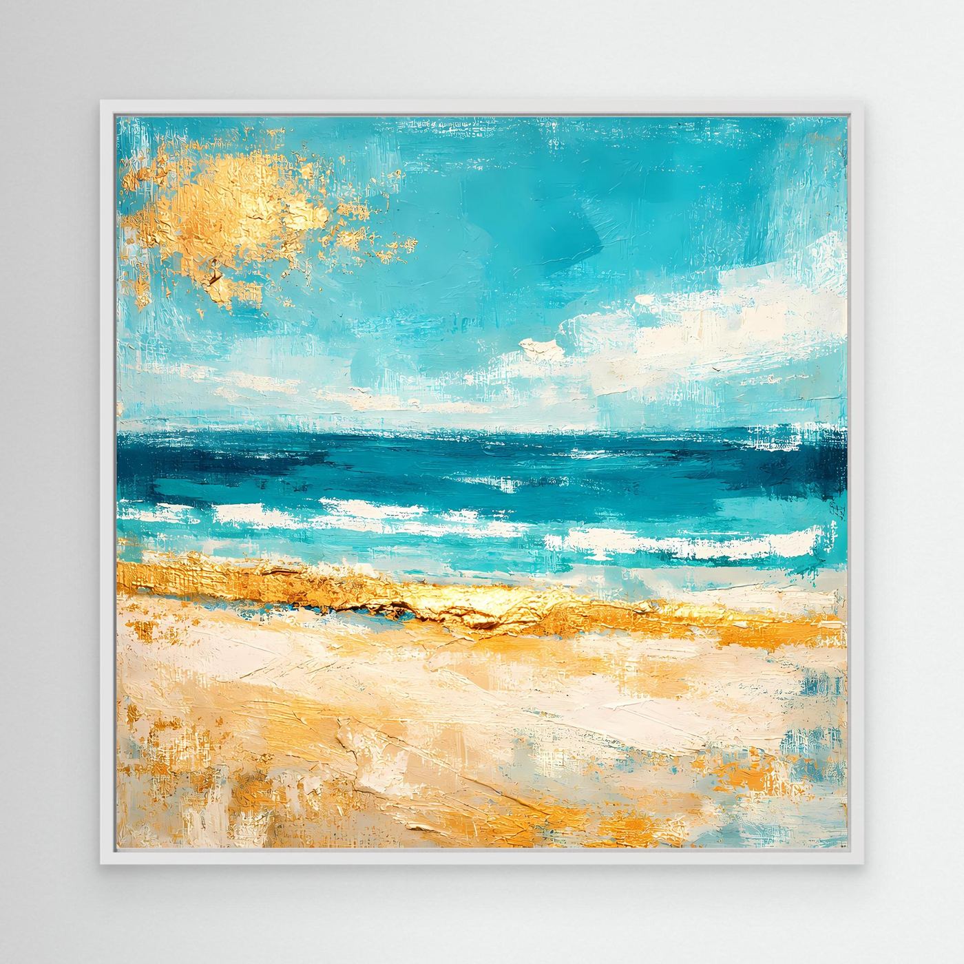Leinwand Karibischer Traumstrand in Türkis | Abstraktes Meer Wandbild Gold