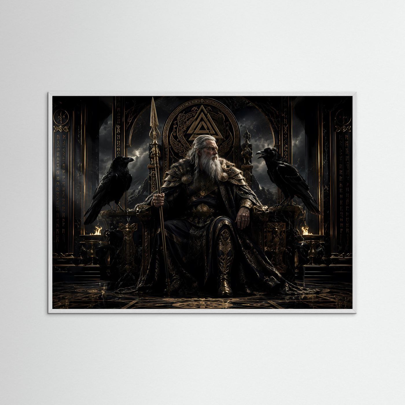 Majestätischer Odin auf dem Thron | Nordische Götter & Wikinger Poster Querformat