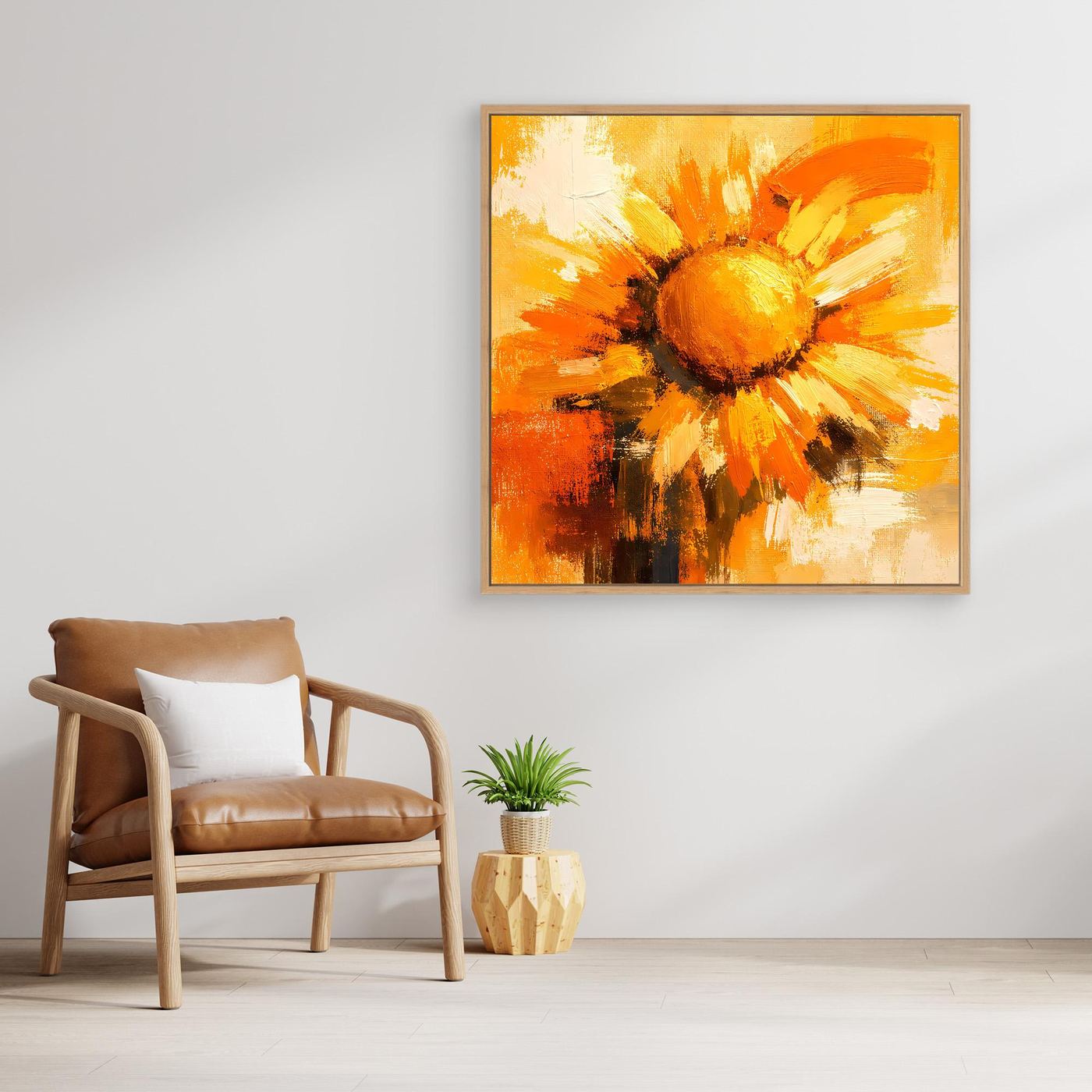 Leinwand Abstraktes Sonnenblumen Gemälde | Modernes Florales Wandbild Gelb Orange