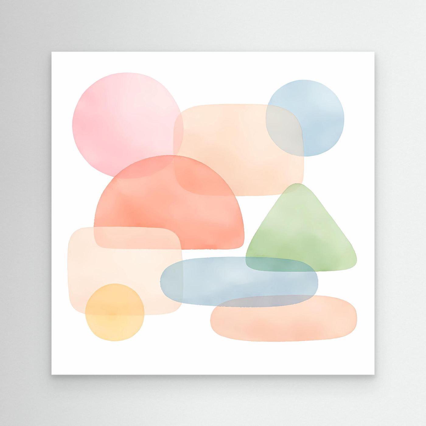 Leinwandbild mit abstrakten Pastellformen: rosa, blau, grün und orange, ohne Rahmen