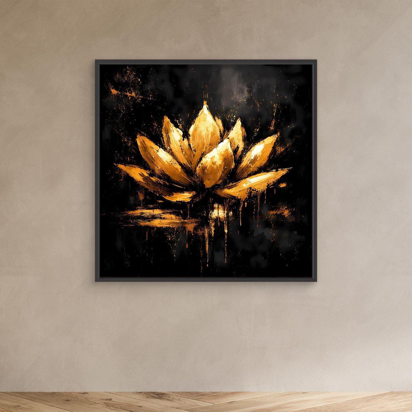 Leinwand Goldene Lotusblüte auf Schwarz | Abstraktes Meditations Wandbild