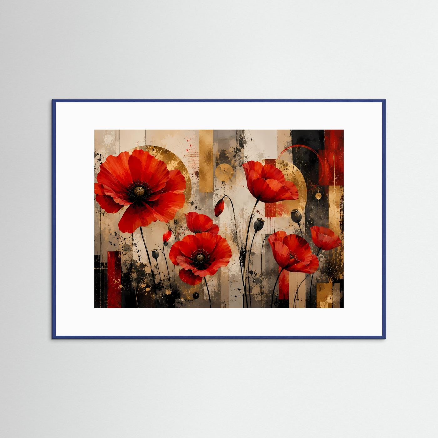 Leuchtende Mohnblumen in Rot & Gold | Abstrakte Blumen Kunst & Wandbild