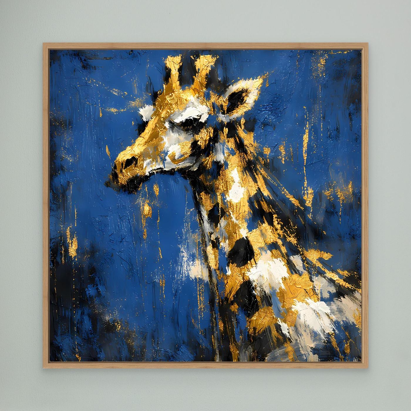 Leinwand Elegante Giraffe in Gold und Blau | Abstraktes Tier Wandbild