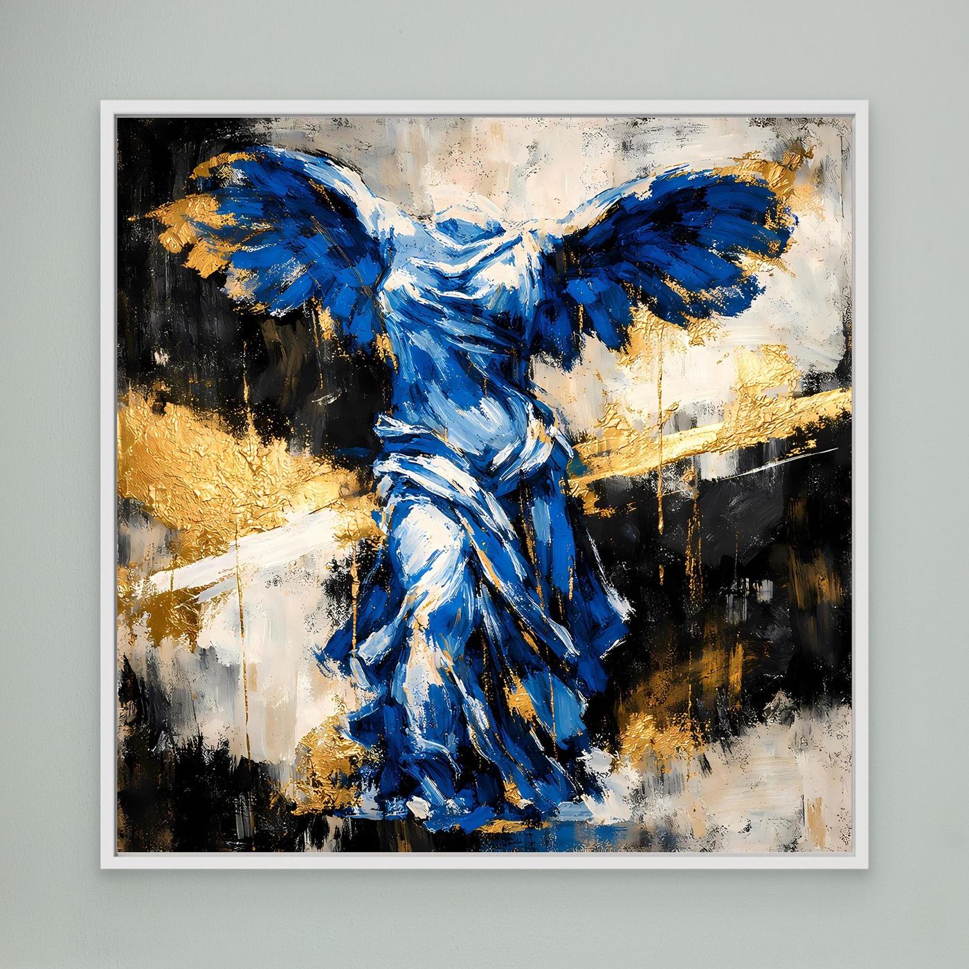 Leinwand Nike von Samothrake in Blau | Abstraktes Skulpturen Wandbild Gold