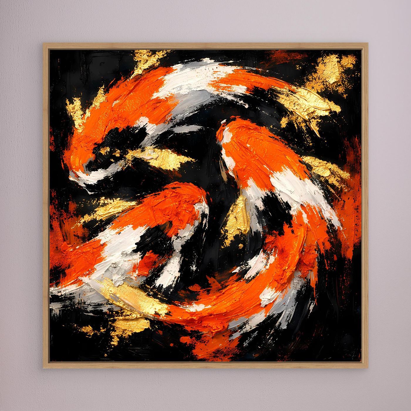 Leinwand Dynamische Koi-Karpfen | Abstraktes Yin Yang Wandbild Gold Orange