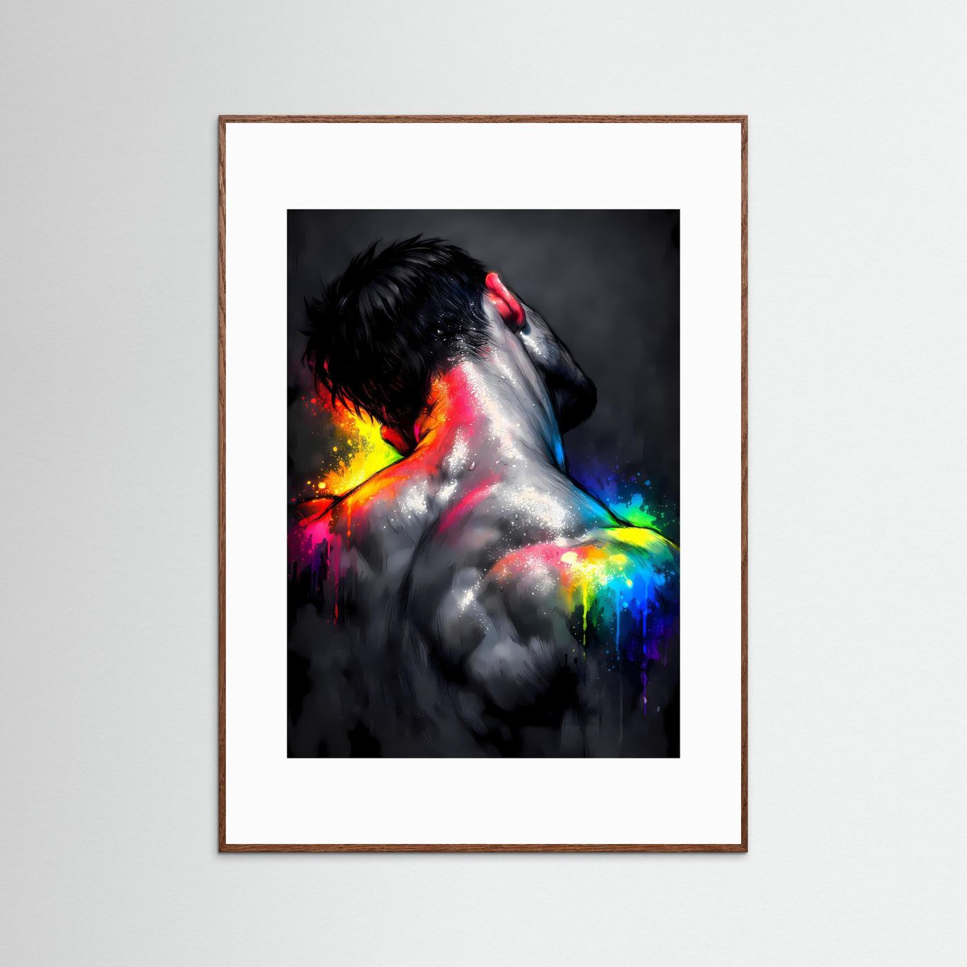 The Neon Back | Luxuriöses Mann Rückenakt Poster Bunt & Dunkel | Abstraktes Body Art Kunstposter Hochformat