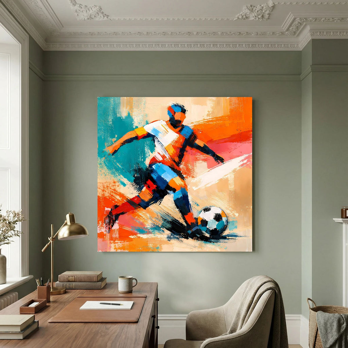 Leinwand Dynamischer Fußballspieler in Aktion | Abstraktes Sport & Fußball Wandbild