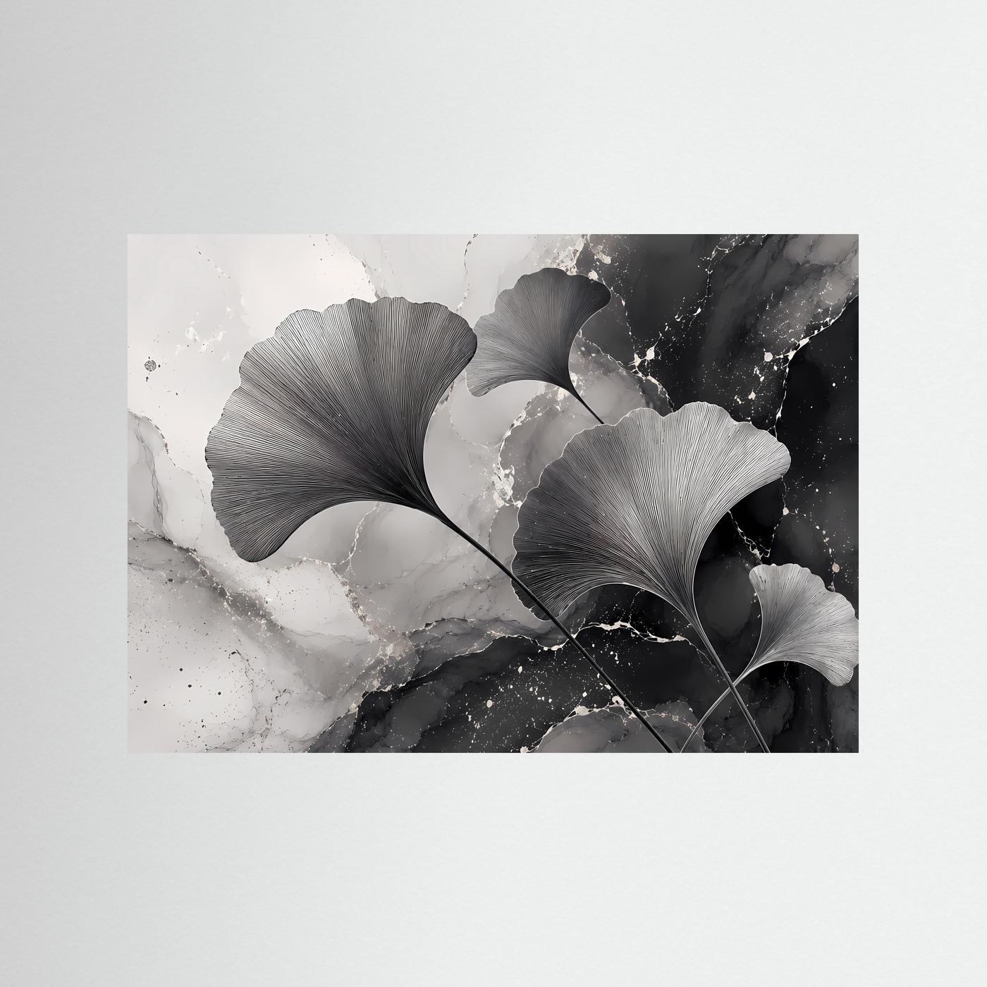 Ginkgo-Blätter Schwarz-Weiß | Modernes Botanisches Wandbild im minimalistischen Stil