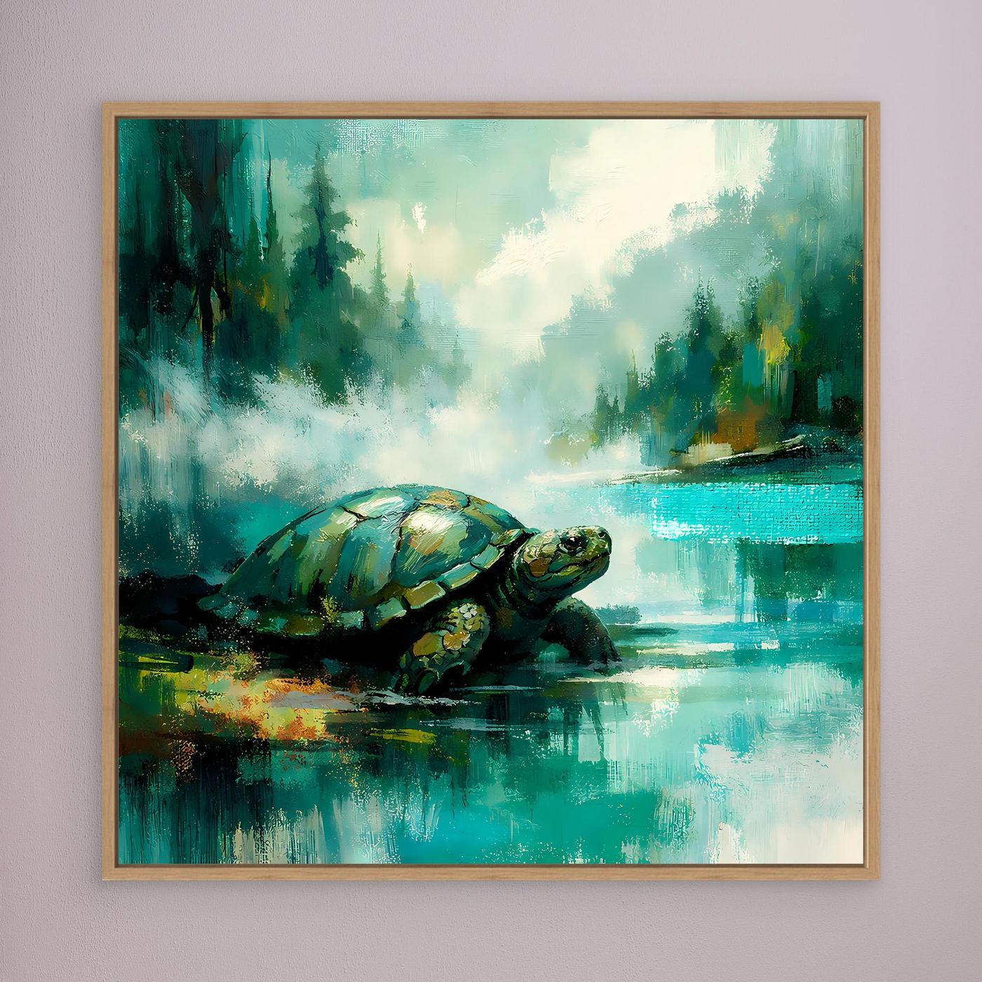 Leinwand Mystische Schildkröte am See | Abstraktes Natur & Tier Wandbild